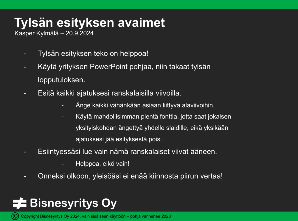 PowerPoint slaidi esityksestä Tylsän esityksen avaimet.