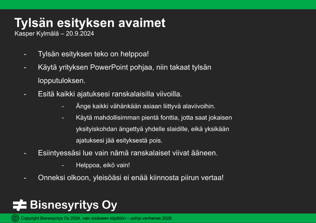 PowerPoint slaidi esityksestä Tylsän esityksen avaimet.