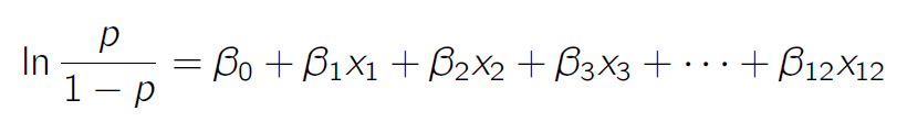 Logistisen regression matemaattinen yhtälö.