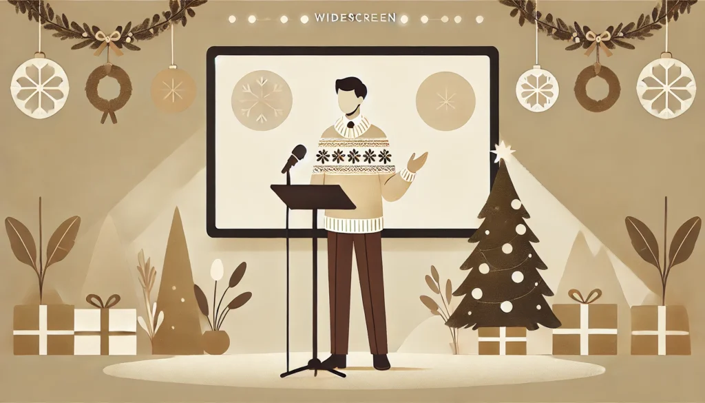 Nuori mies pitämässä joulupuhetta.